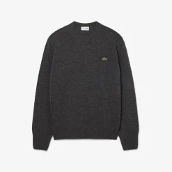 Lacoste miesten neulepusero Monochrome Carded Wool Neck Sweater, tummanharmaa