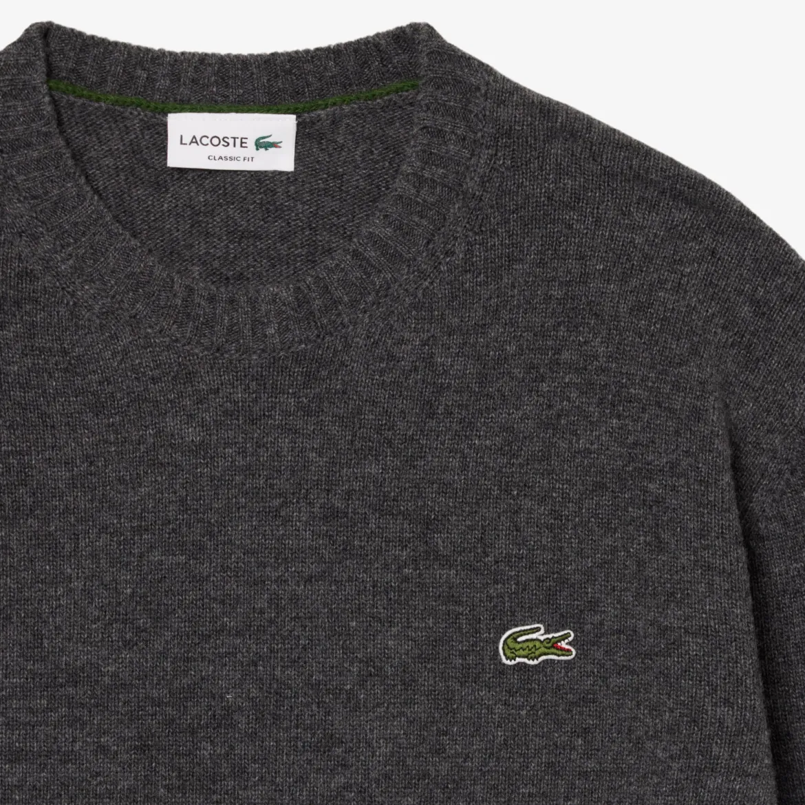Lacoste miesten neulepusero Monochrome Carded Wool Neck Sweater, tummanharmaa