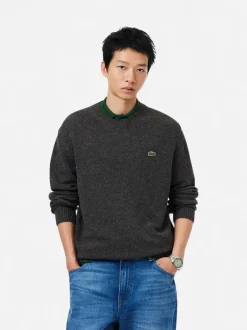 Lacoste miesten neulepusero Monochrome Carded Wool Neck Sweater, tummanharmaa