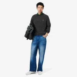 Lacoste miesten neulepusero Monochrome Carded Wool Neck Sweater, tummanharmaa