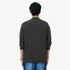 Lacoste miesten neulepusero Monochrome Carded Wool Neck Sweater, tummanharmaa