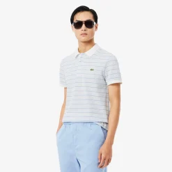 Lacoste miesten pikeepaita Striped Mini Piqué Polo, raidallinen valkoinen