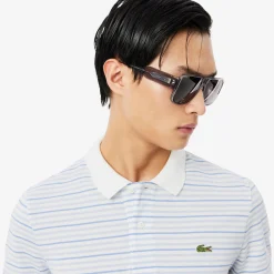 Lacoste miesten pikeepaita Striped Mini Piqué Polo, raidallinen valkoinen
