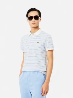 Lacoste miesten pikeepaita Striped Mini Piqué Polo, raidallinen valkoinen