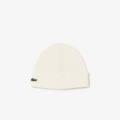Lacoste miesten pipo, LACOSTE SOFT WOOL RIBBED BEANIE Luonnonvalkoinen