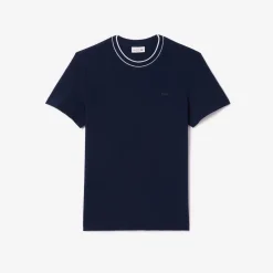 Lacoste miesten t-paita, STRECH PIQUE STRIPE COLLAR T-SHIRT Tummansininen