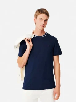 Lacoste miesten t-paita, STRECH PIQUE STRIPE COLLAR T-SHIRT Tummansininen