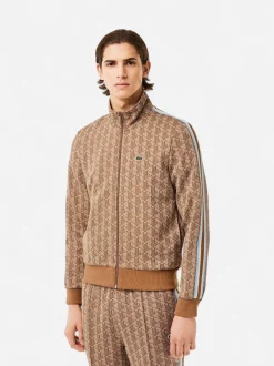 Lacoste Miesten Verryttelytakki, PARIS JACQUARD MONOGRAM ZIPPED Ruskea Kuosillinen