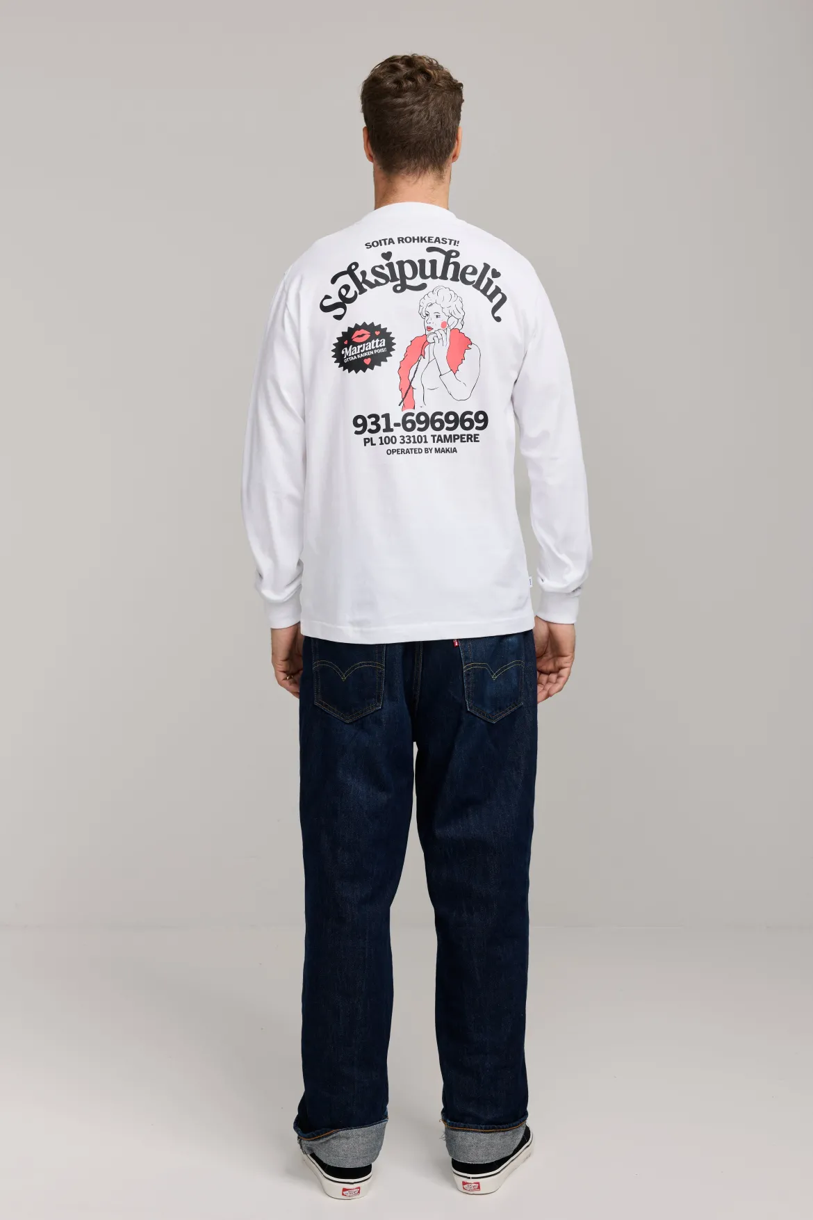 Makia Kummeli Seksipuhelin Long Sleeve, valkoinen