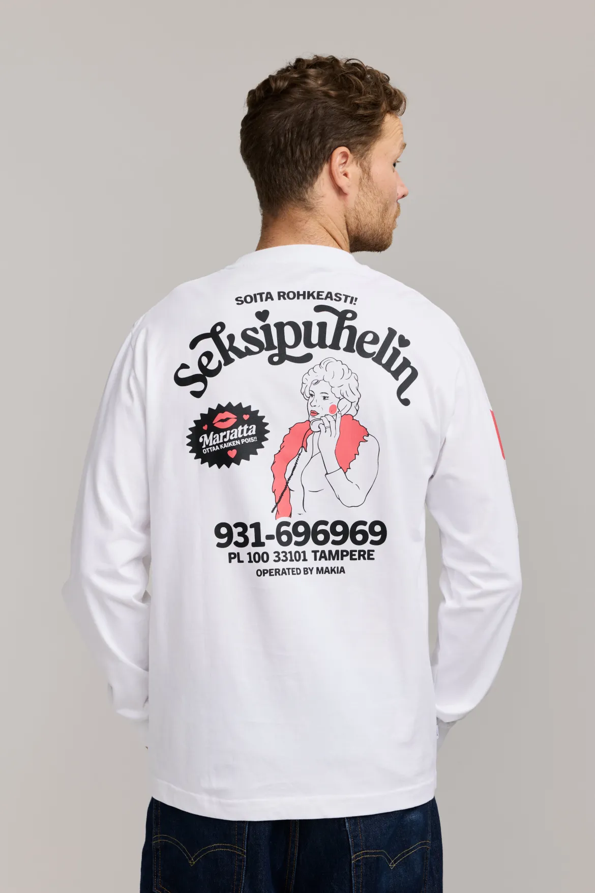 Makia Kummeli Seksipuhelin Long Sleeve, valkoinen
