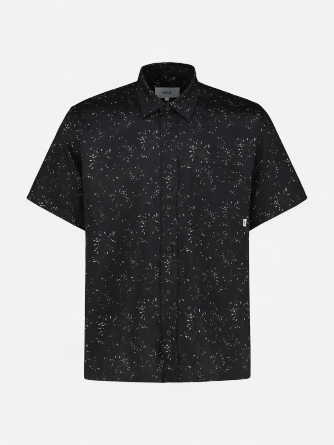 Makia miesten kauluspaita Pasturage Shirt Black Hayn, musta kuosi