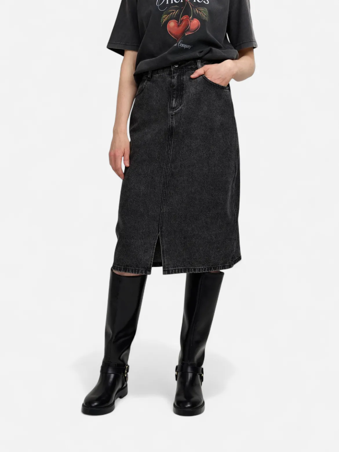 Makia naisten farkkuhame Janet Denim Skirt, musta