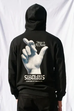 Makia x Sibelius miesten huppari Sibelius Silence Zip Hooded Sweatshirt, musta