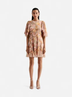 Malina naisten mekko, IDA SILK BLEND FRILL SLEEVE MINI DRESS Monivärinen Kuosi