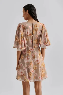 Malina naisten mekko, IDA SILK BLEND FRILL SLEEVE MINI DRESS Monivärinen Kuosi