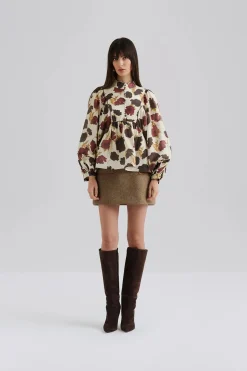 Malina naisten pusero, PERNILLA HOGH NECK BALLOON SLEEVE BLOUSE Viininpunainen Kuosi