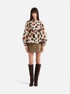 Malina naisten pusero, PERNILLA HOGH NECK BALLOON SLEEVE BLOUSE Viininpunainen Kuosi