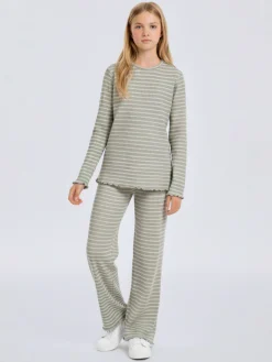 Name It lasten housut NKFVEMMA FLARE PANT, raidallinen vihreä