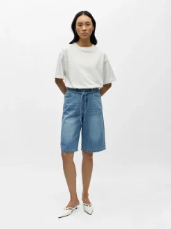 Object naisten farkkushortsit OBJRosie MW Lo Denim Long Shorts Noos, Light Blue Denim