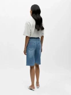 Object naisten farkkushortsit OBJRosie MW Lo Denim Long Shorts Noos, Light Blue Denim