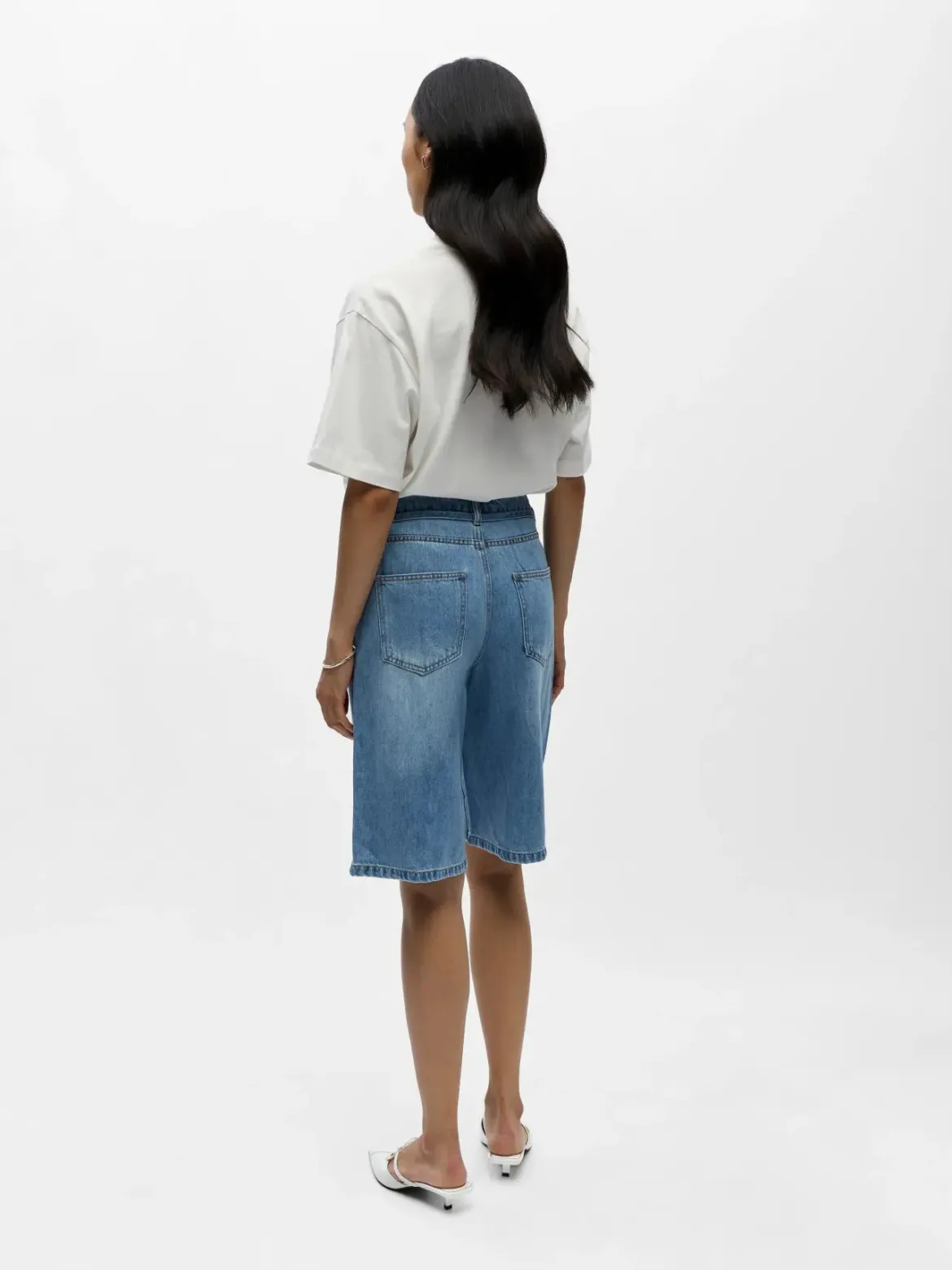Object naisten farkkushortsit OBJRosie MW Lo Denim Long Shorts Noos, Light Blue Denim