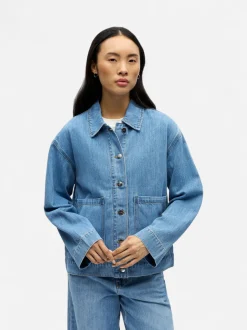 Object naisten farkkutakki OBJROSIE RE L/S Overshirt, Light Blue Denim