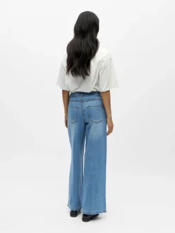 Object naisten farkut OBJROSIE MW WIDE Jeans, Light Blue Denim