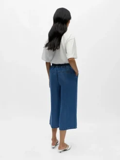 Object naisten housut OBJFrame MW Culotte Pant Noos, Medium Blue Denim