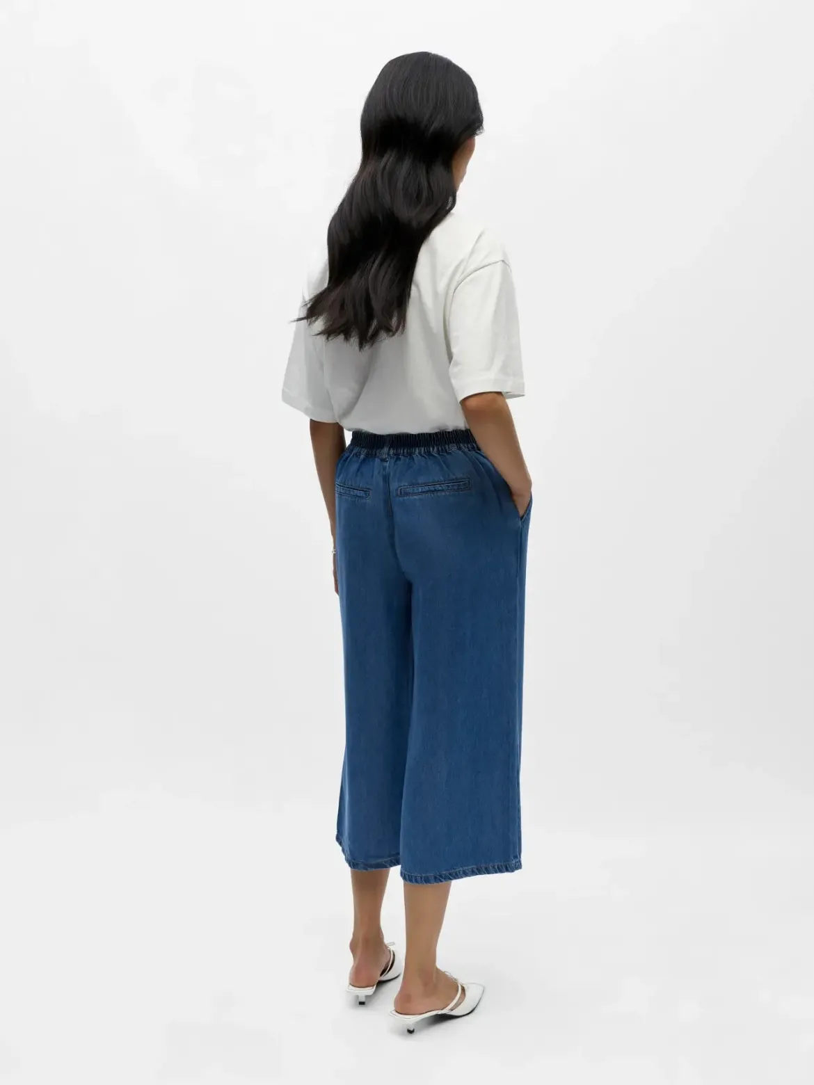 Object naisten housut OBJFrame MW Culotte Pant Noos, Medium Blue Denim
