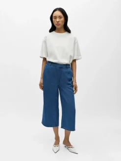 Object naisten housut OBJFrame MW Culotte Pant Noos, Medium Blue Denim