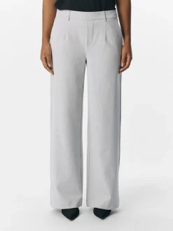 Object naisten housut OBJLisa Wide Pant, Light Grey Melange
