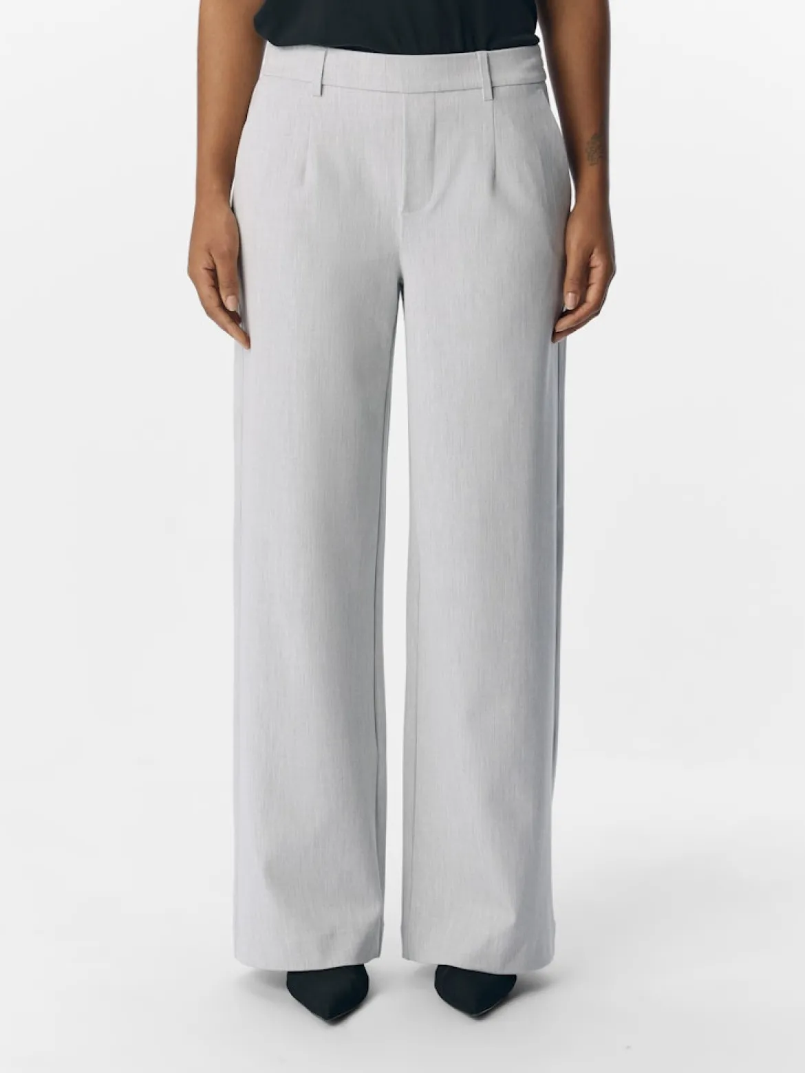 Object naisten housut OBJLisa Wide Pant, Light Grey Melange