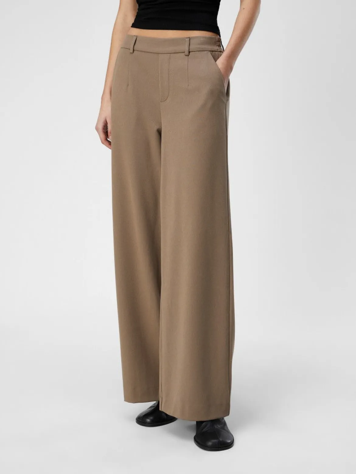 Object naisten housut OBjLisa Wide Pant, Fossil