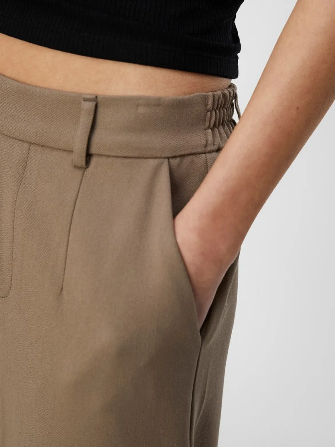 Object naisten housut OBjLisa Wide Pant, Fossil