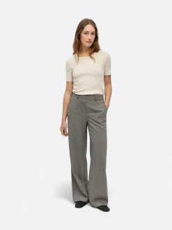 Object naisten housut ObjLisa Wide Pant, Grey Thin Beige