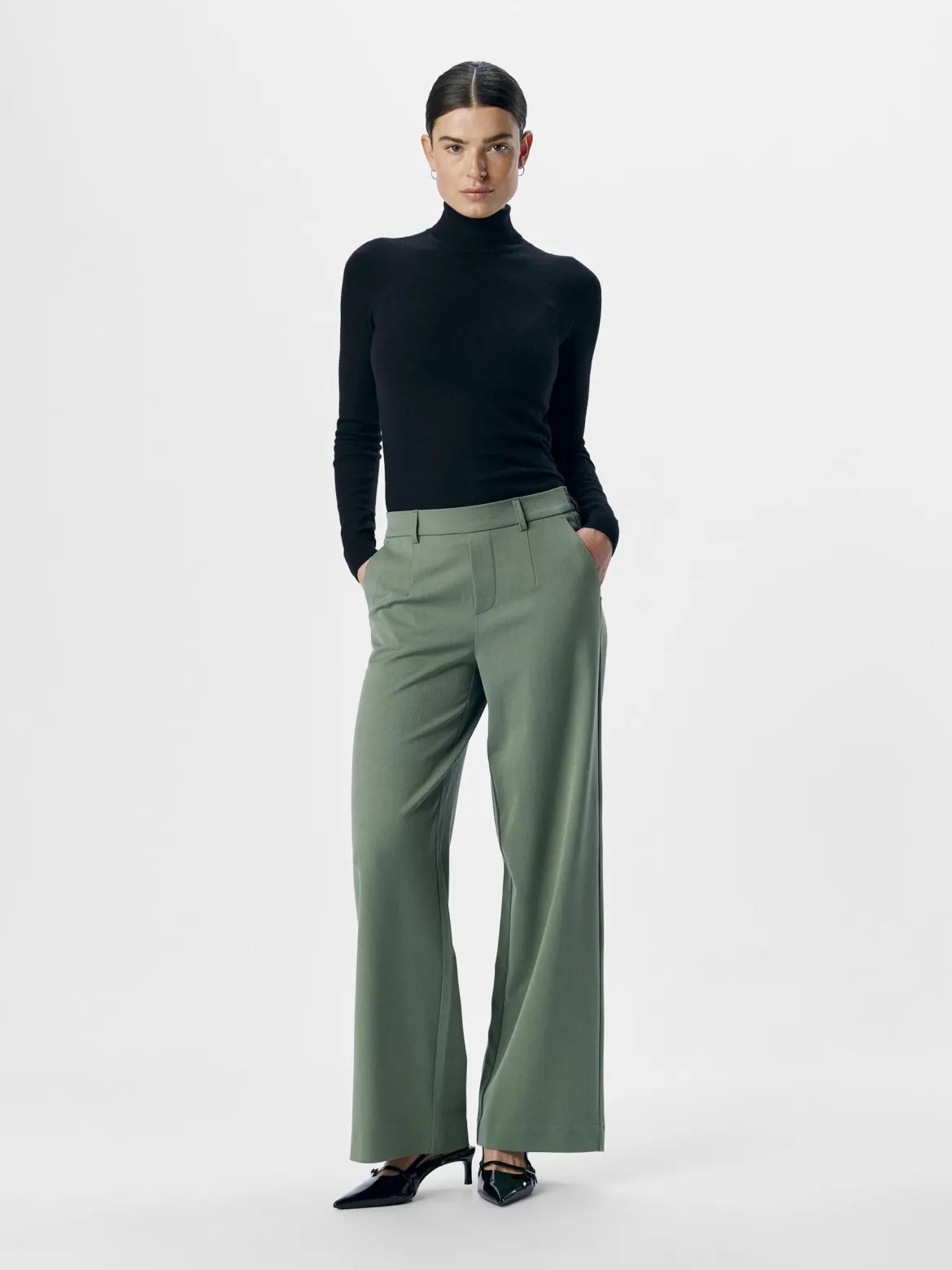 Object Naisten Housut, OBJLISA WIDE PANT NOOS H Laurel Wreath