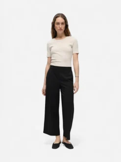 Object naisten housut OBJLisa Cropped Wide Pant Div, Black