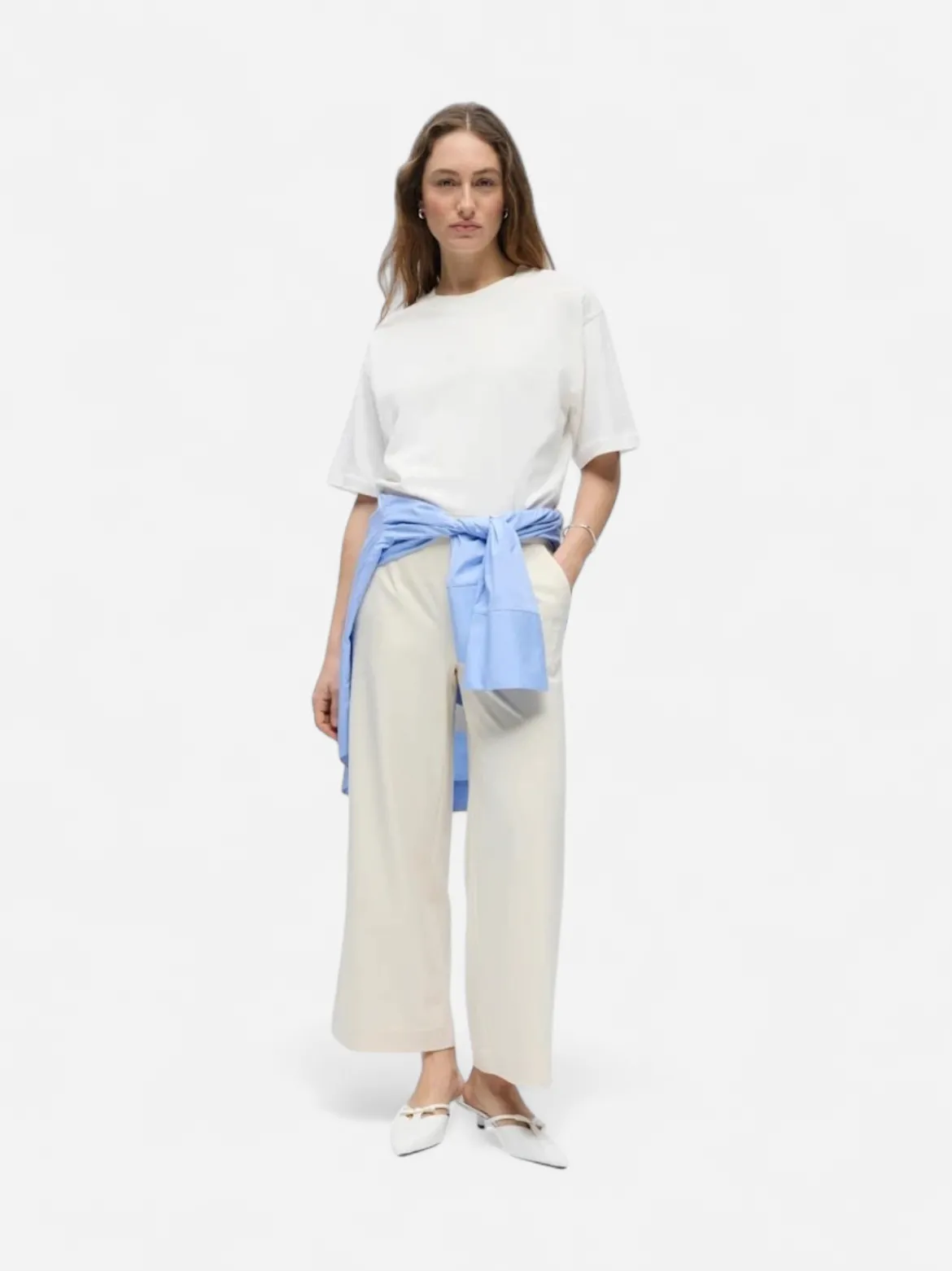 Object naisten housut OBJLisa Cropped Wide Pant Div, Sandshell