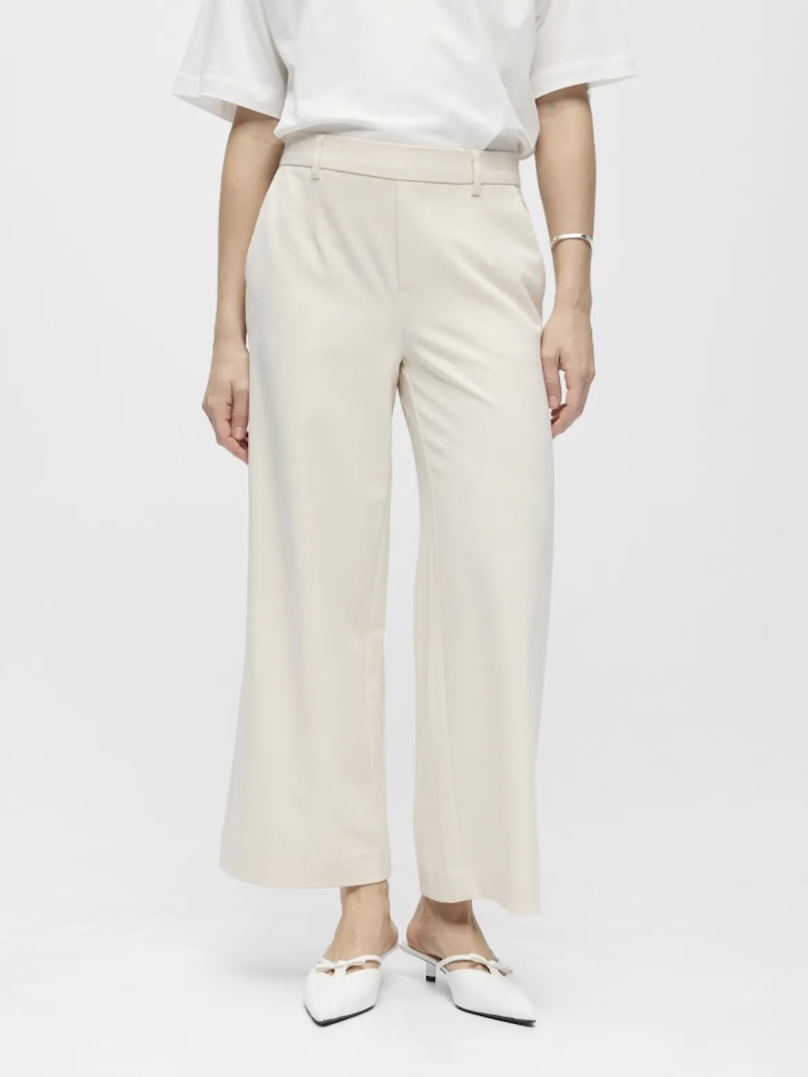 Object naisten housut OBJLisa Cropped Wide Pant Div, Sandshell
