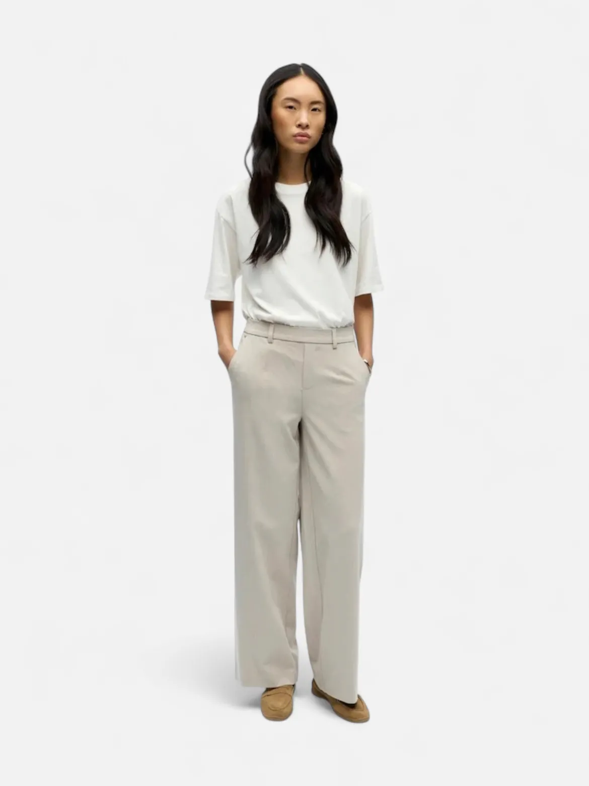 Object naisten housut OBJLisa Wide Pant, Humus Melange