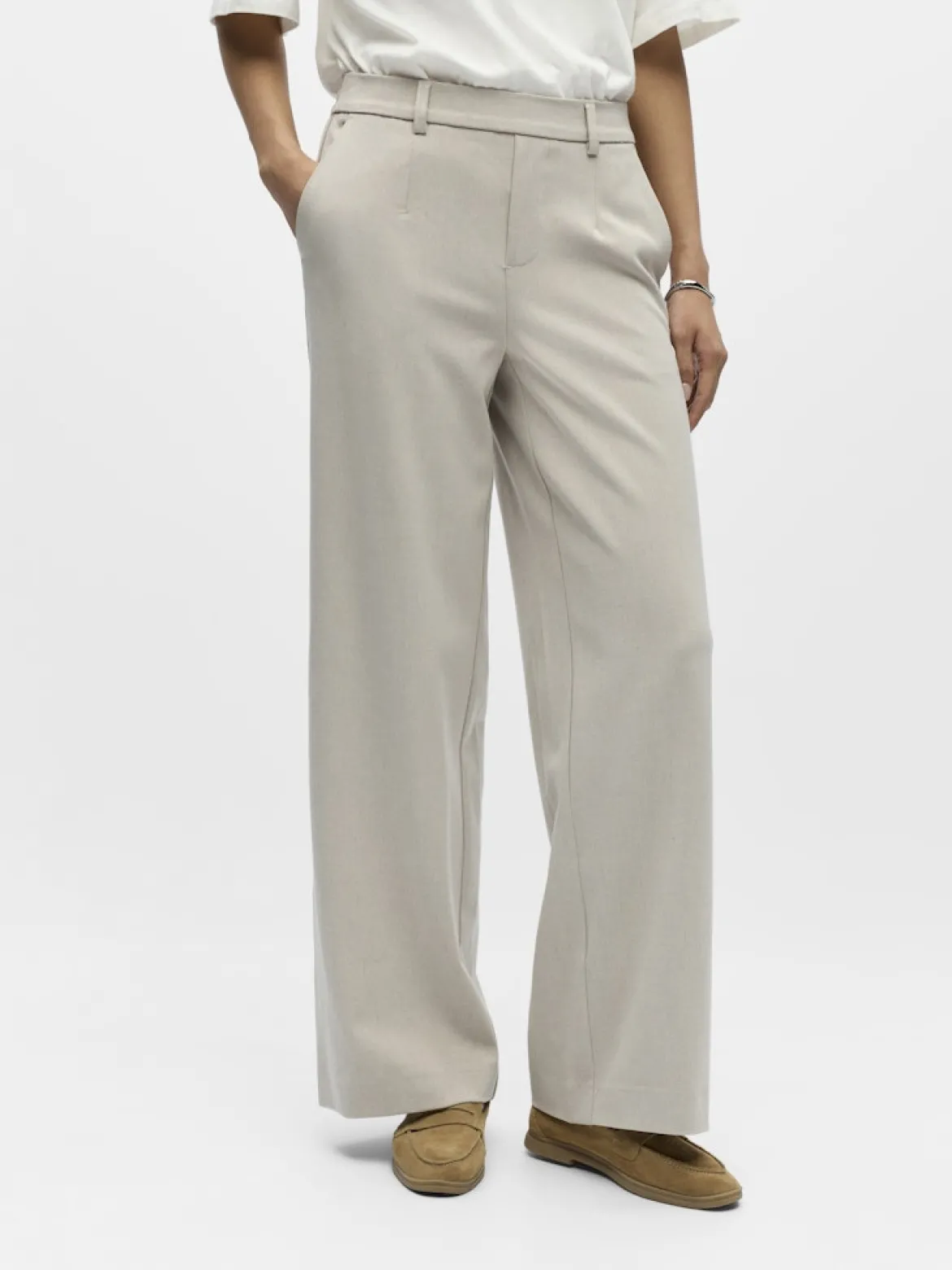 Object naisten housut OBJLisa Wide Pant, Humus Melange
