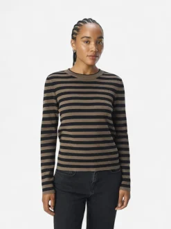 Object Naisten Neule, OBJESTER SLI L/S KNIT PULLOVER NOOS Raidallinen Ruskea