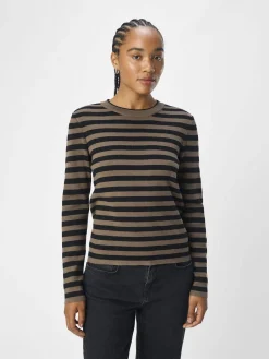 Object Naisten Neule, OBJESTER SLI L/S KNIT PULLOVER NOOS Raidallinen Ruskea