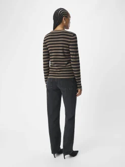 Object Naisten Neule, OBJESTER SLI L/S KNIT PULLOVER NOOS Raidallinen Ruskea