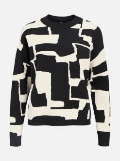 Object Naisten Neule, OBJRAY LO L/S KNIT PULLOVER AOP NOOS Black Sandshell Grap