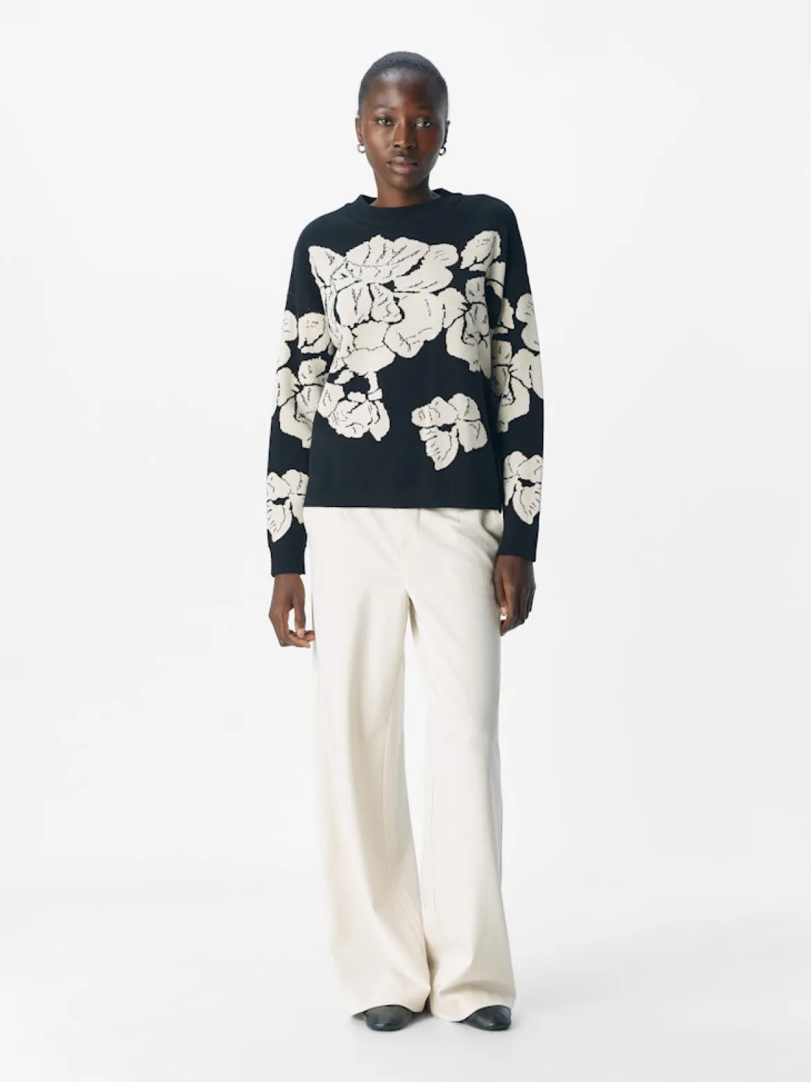 Object Naisten Neulepaita, OBJray LO L/S Knit Pullover Black Sandshell Flow