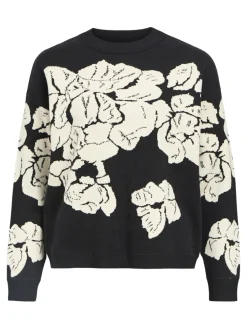 Object Naisten Neulepaita, OBJray LO L/S Knit Pullover Black Sandshell Flow
