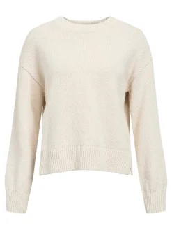 Object naisten neulepusero Objsima L/S Lo Knit Pullover Noos, White Sand