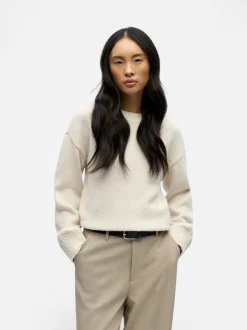 Object naisten neulepusero Objsima L/S Lo Knit Pullover Noos, White Sand
