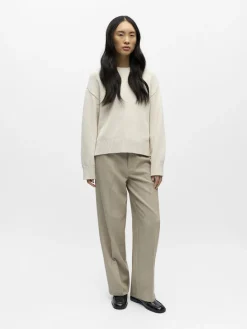 Object naisten neulepusero Objsima L/S Lo Knit Pullover Noos, White Sand